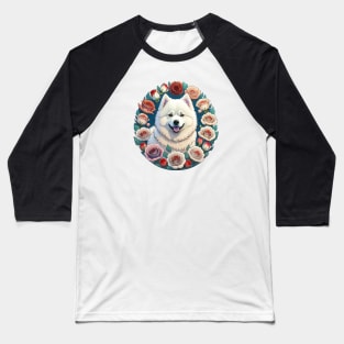 Samoyed Surrounded By Roses Baseball T-Shirt